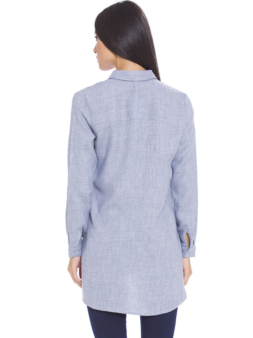 Gri Uzun Kollu Kadın Gömlek Tunik-1