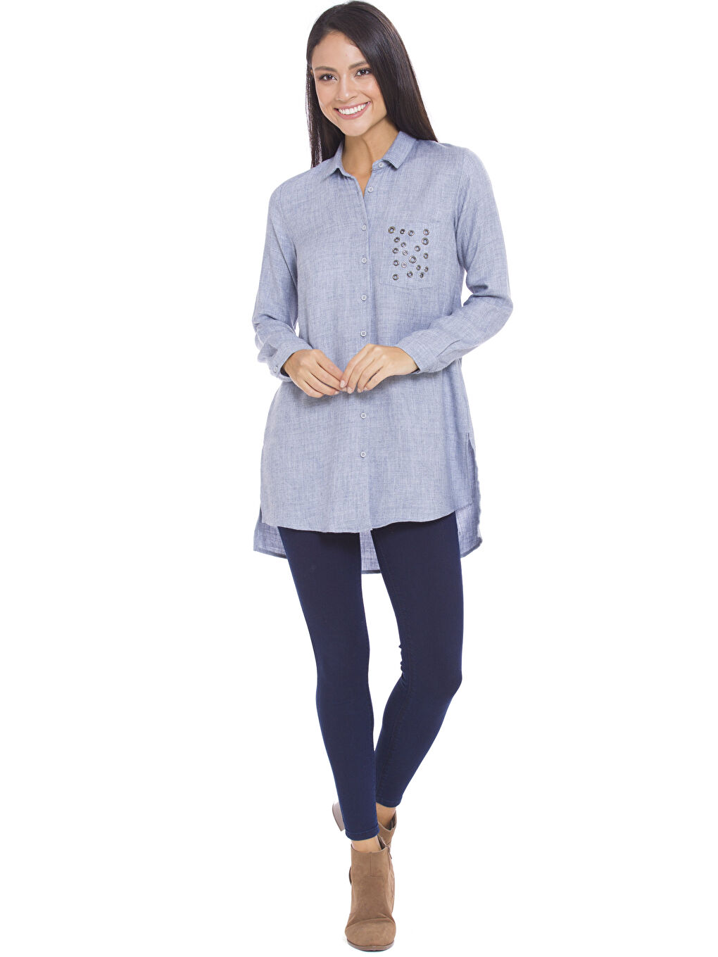 Gri Uzun Kollu Kadın Gömlek Tunik-2