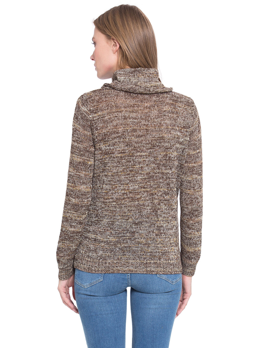 Kahverengi Balıkçı Yaka Kadın Balıkçı Yaka Kazak-1