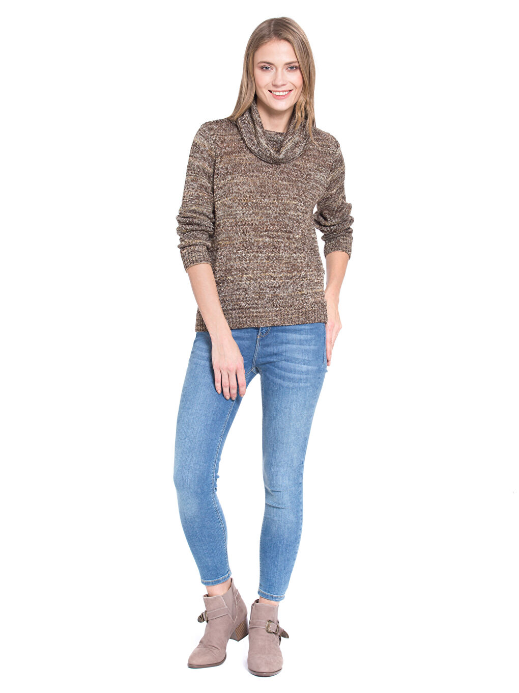 Kahverengi Balıkçı Yaka Kadın Balıkçı Yaka Kazak-2