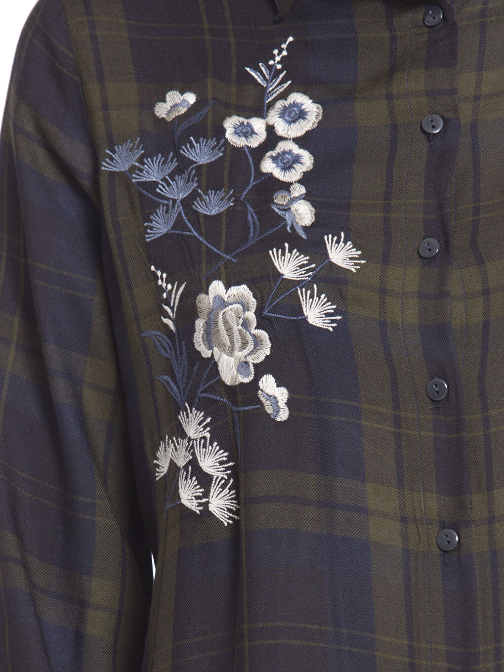 Haki Uzun Kollu Nakışlı Gabardin Kadın Tunik-3