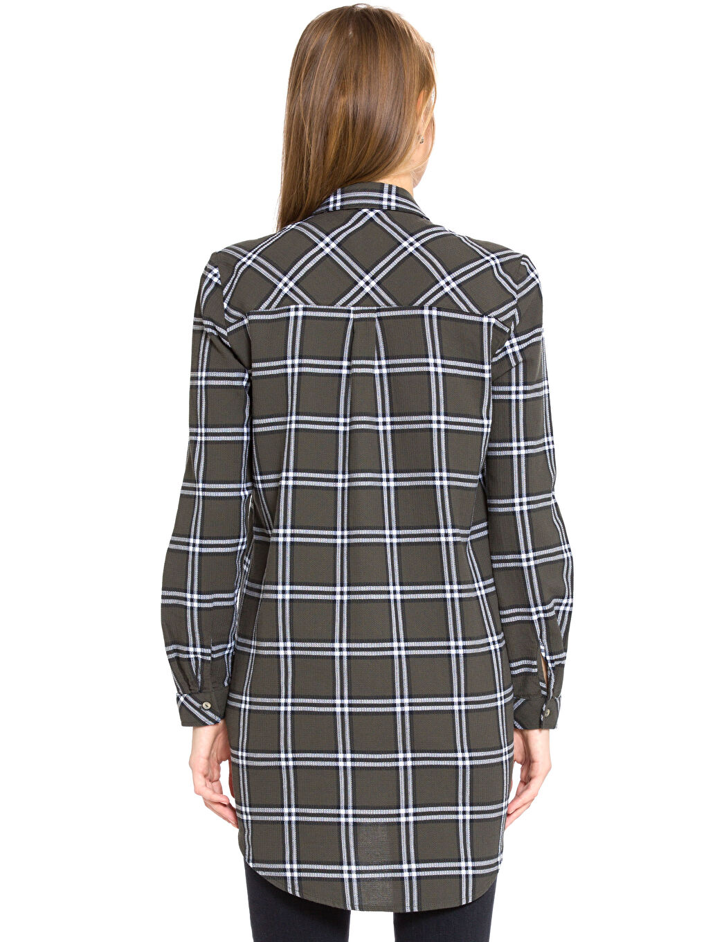 Haki Uzun Kollu Kadın Ekose Viskon Tunik-1