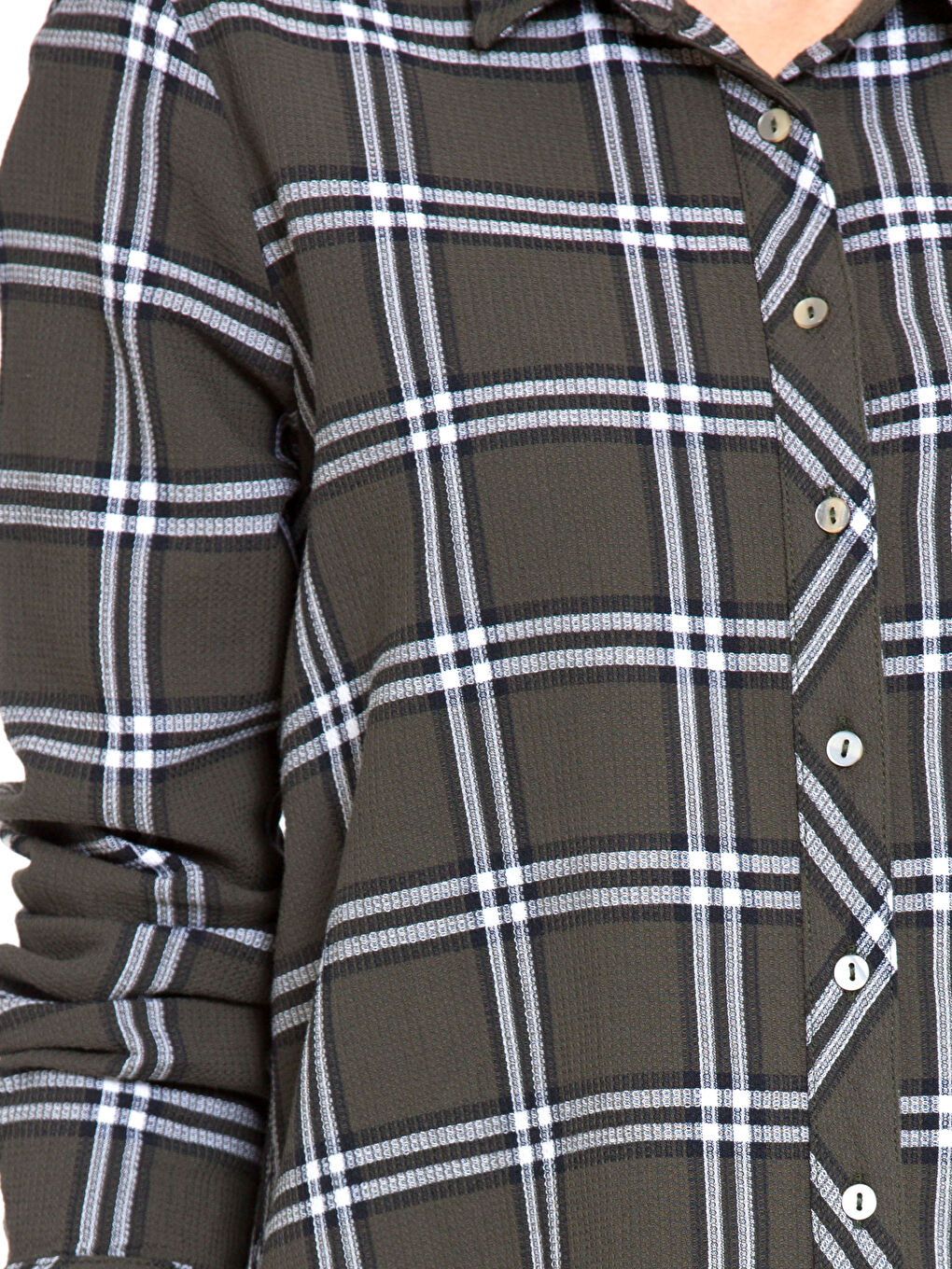 Haki Uzun Kollu Kadın Ekose Viskon Tunik-3