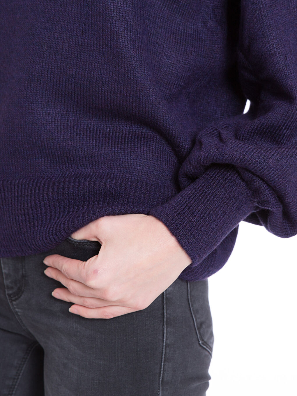 Mor Bisiklet Yaka Kadın Balon Kol Kazak-3