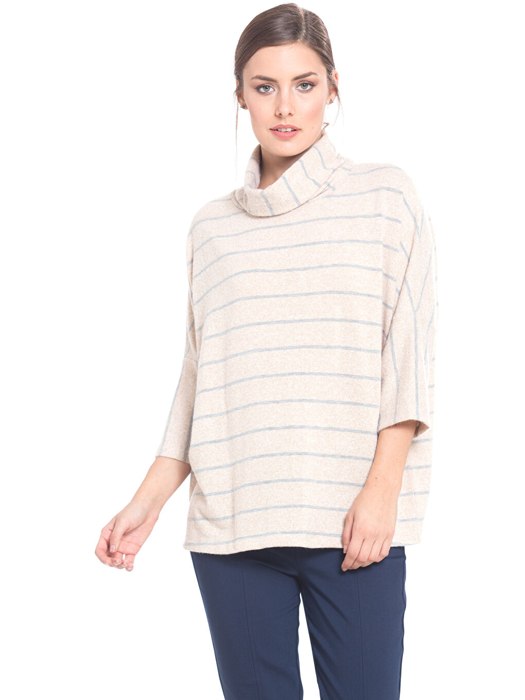 LCW Vision High Collar Patterned Women's T-Shirt -7KA225Z8-LFY