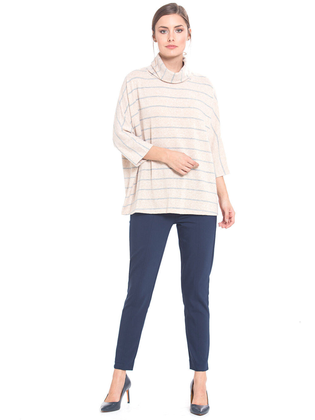LCW Vision High Collar Patterned Women's T-Shirt -7KA225Z8-LFY