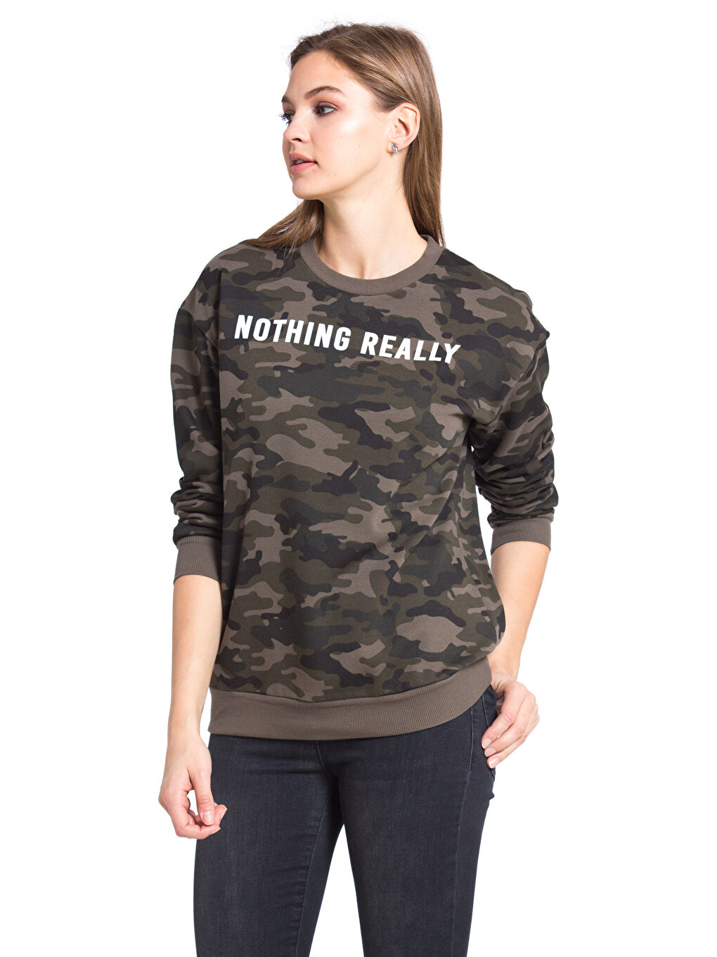 Haki Baskılı Sweatshirt