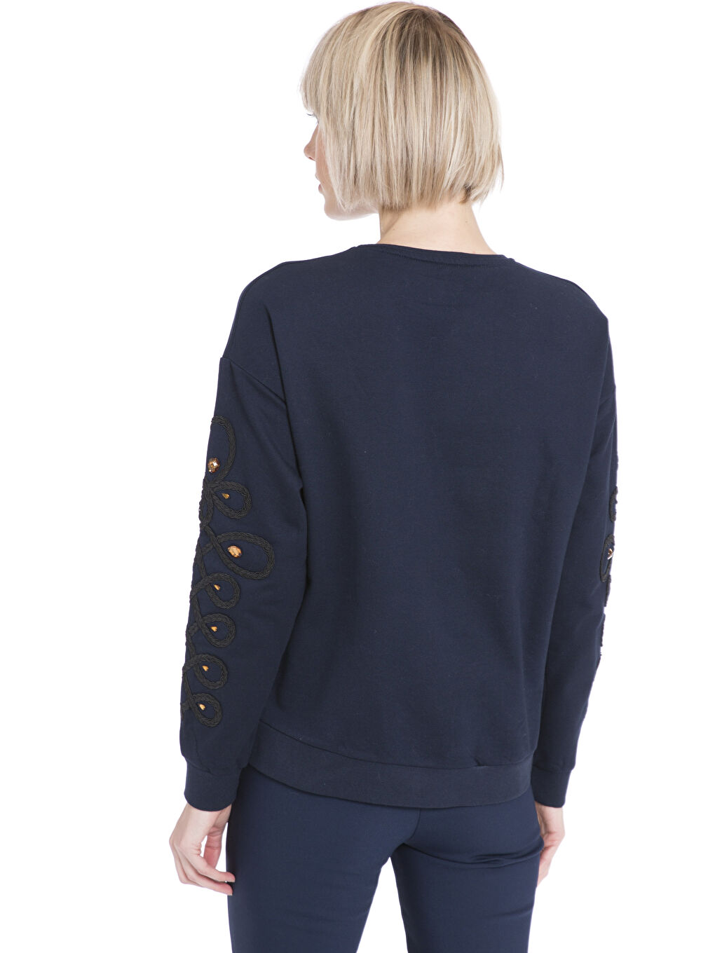 LCW Vision Kolları Örgü ve Renkli Taş İşlemeli Sweatshirt -7KB779Z8-CVE