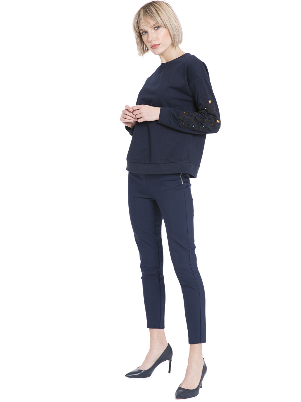 LCW Vision Kolları Örgü ve Renkli Taş İşlemeli Sweatshirt -7KB779Z8-CVE