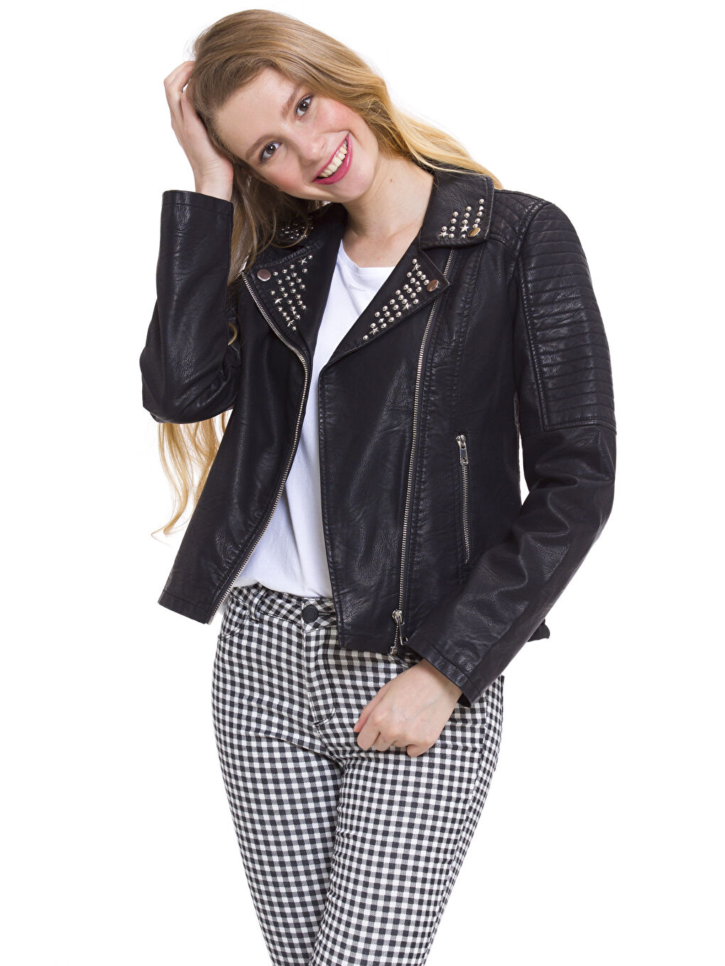 Yeni Siyah Deri Görünümlü Mont