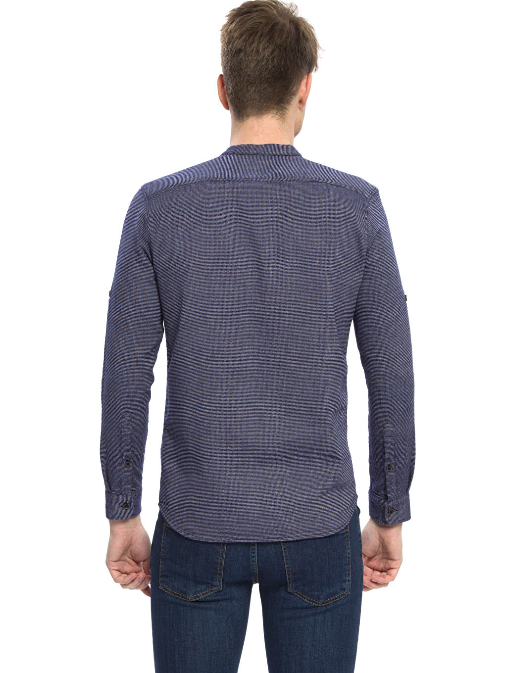 Lacivert Slim Fit Hakim Yaka Armürlü Erkek Gömlek-1