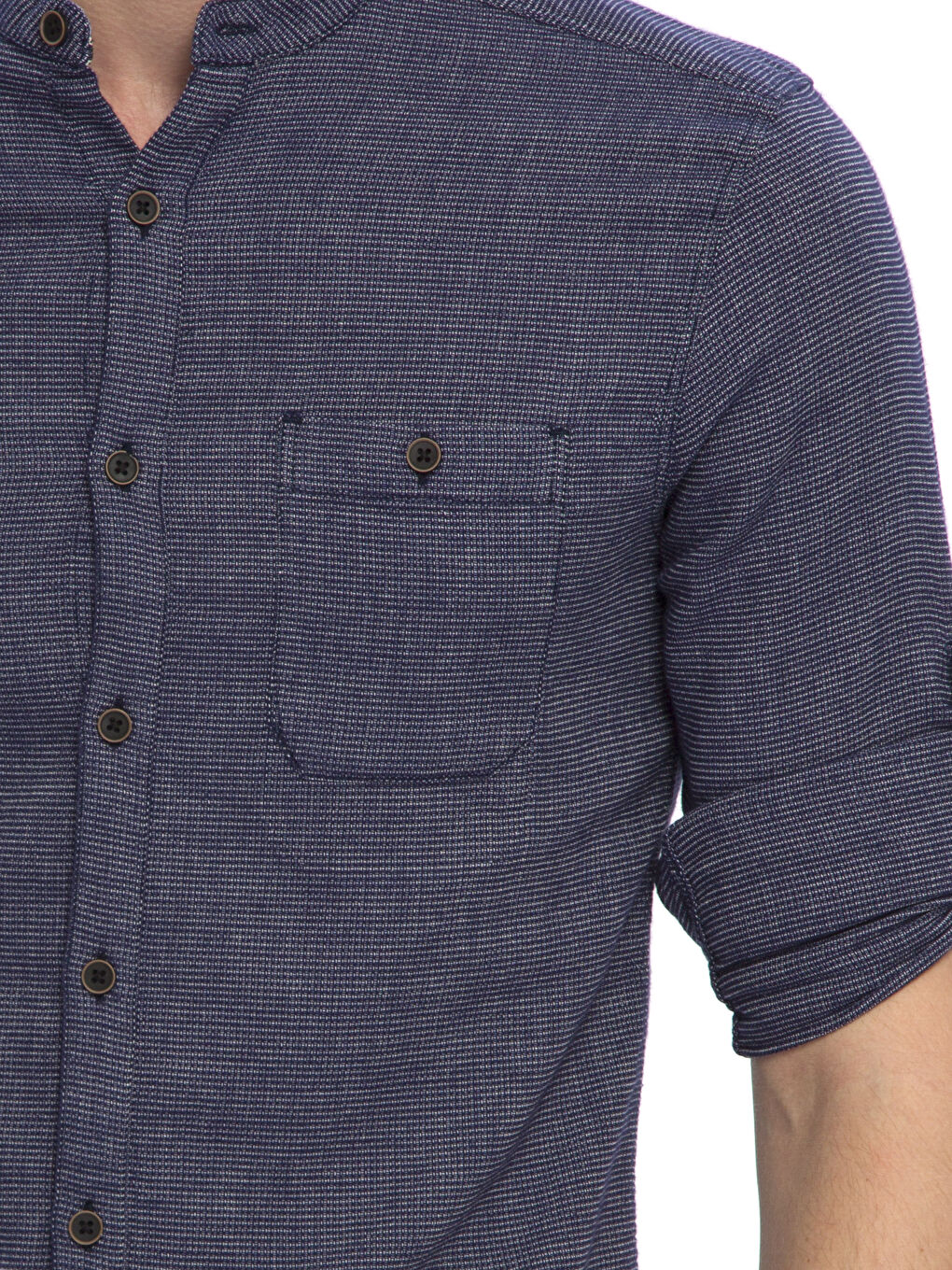 Lacivert Slim Fit Hakim Yaka Armürlü Erkek Gömlek-3