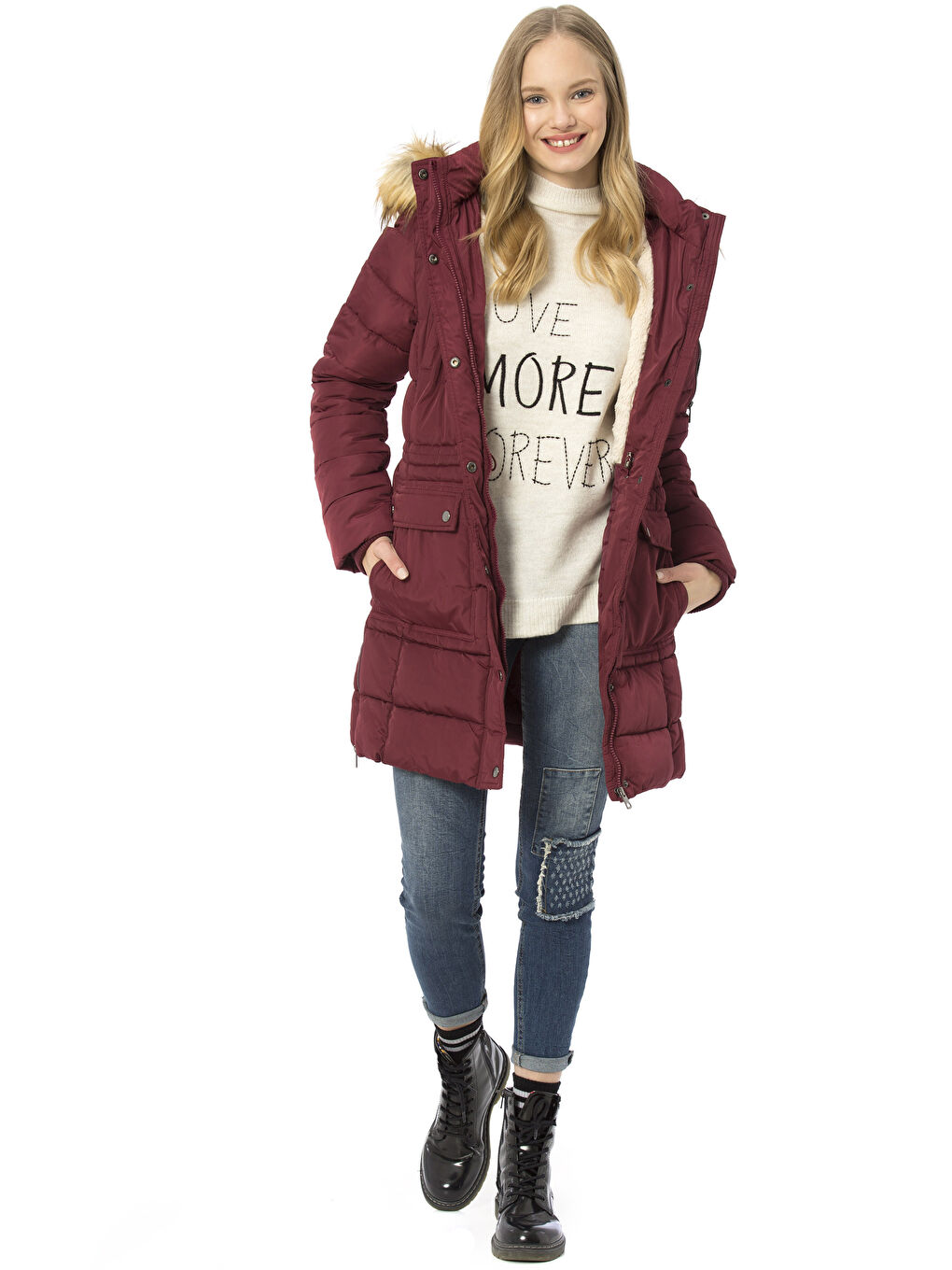 Bordo Şişme Mont-4