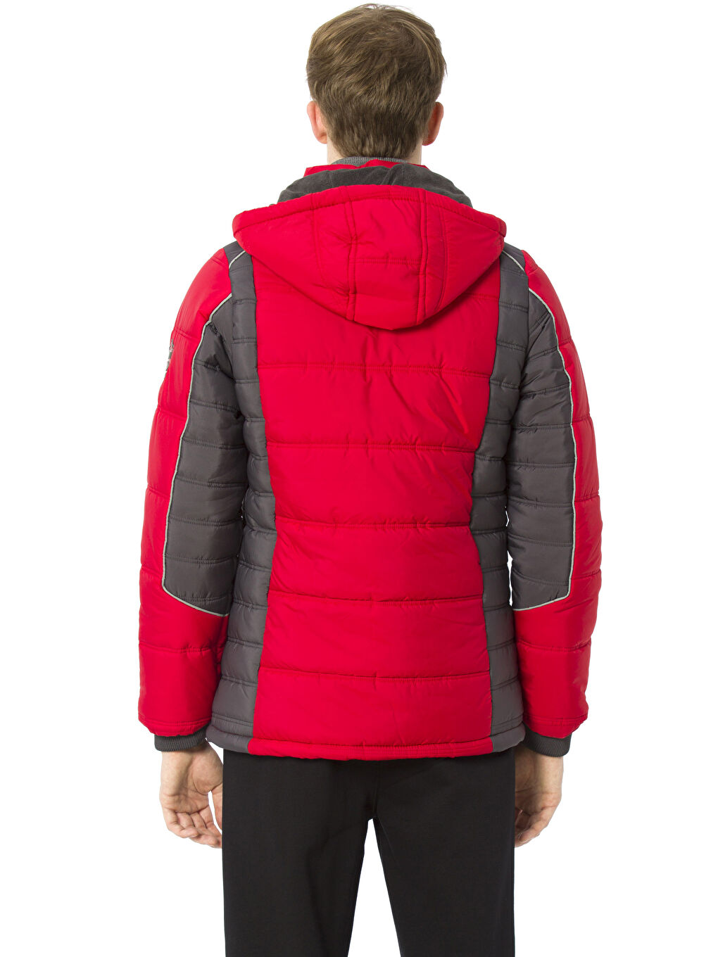 Kırmızı Kapüşonlu Kalın Mont-1