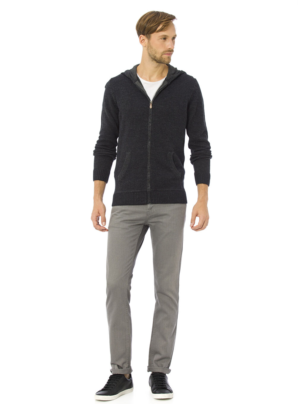 Lacivert Kapüşonlu Erkek Triko Hırka-2