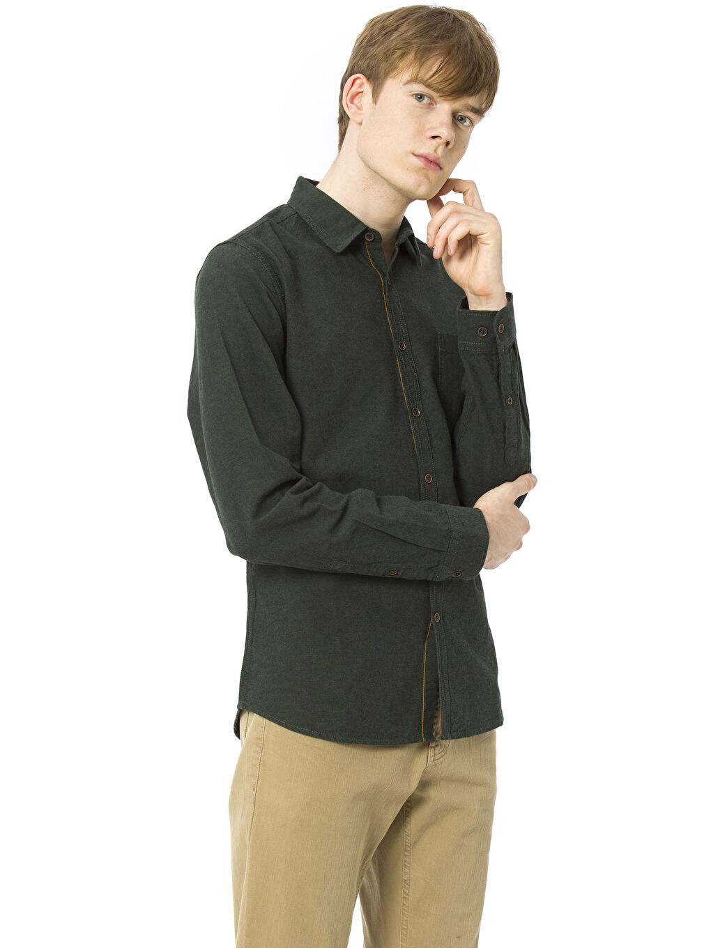 Yeşil Regular Fit Uzun Kollu Oxford Erkek Gömlek