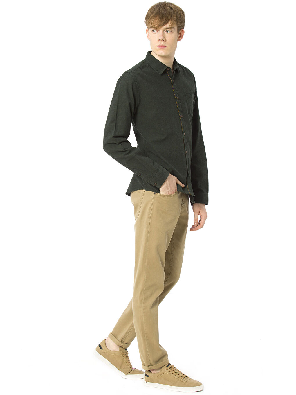 Yeşil Regular Fit Uzun Kollu Oxford Erkek Gömlek-2