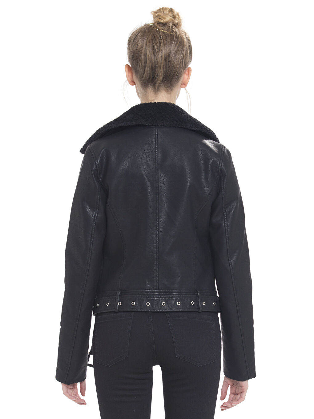 Yeni Siyah Deri Görünümlü Mont-3