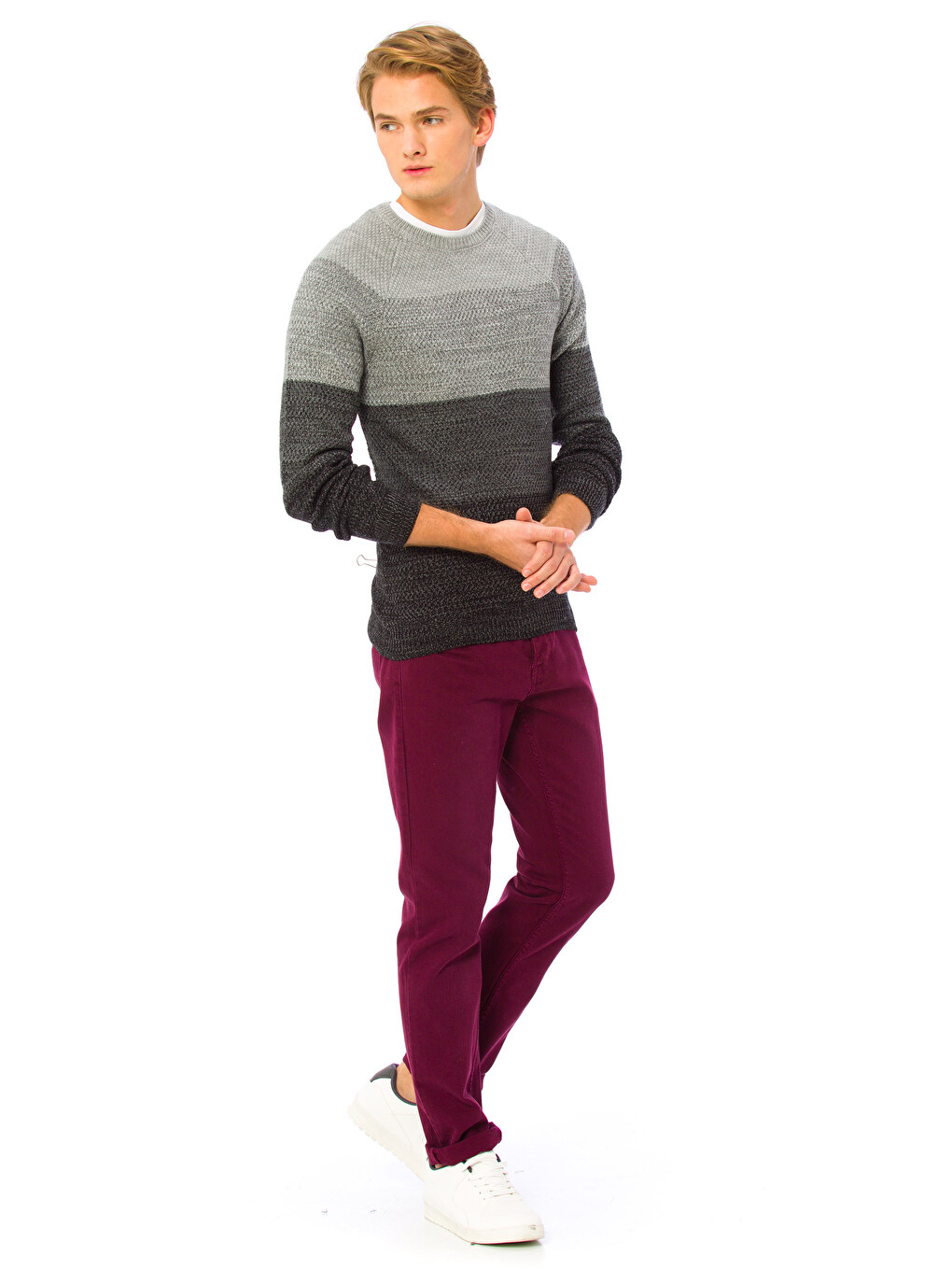 Pulover Basic Cu Guler Rotund Color Block Pentru Bărbați-2