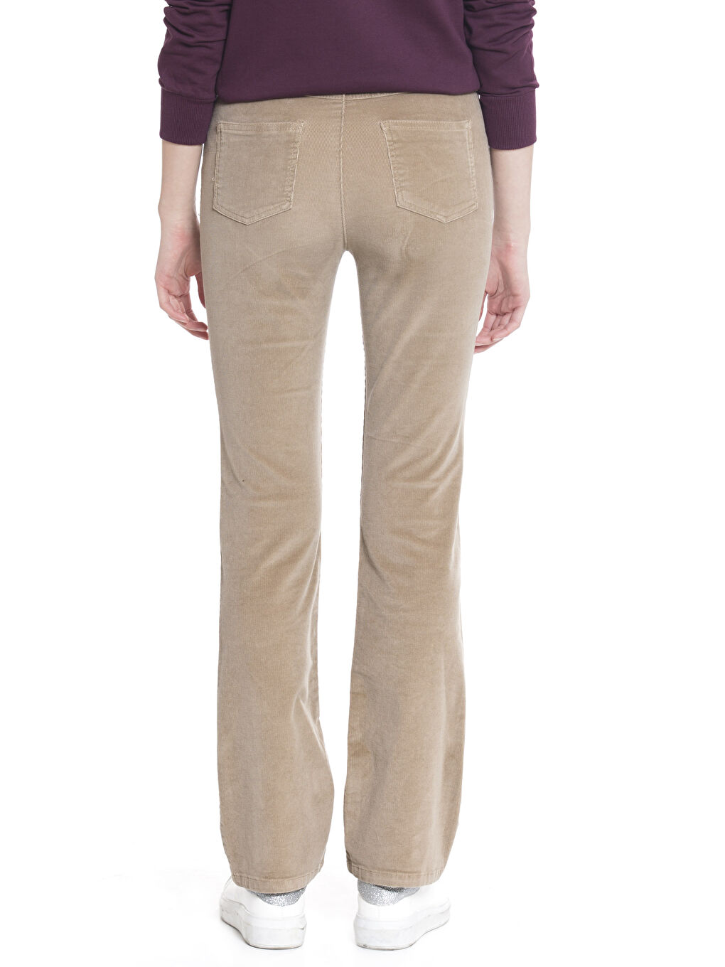 Bej Standart Fit Kadife Kadın Pantolon-1