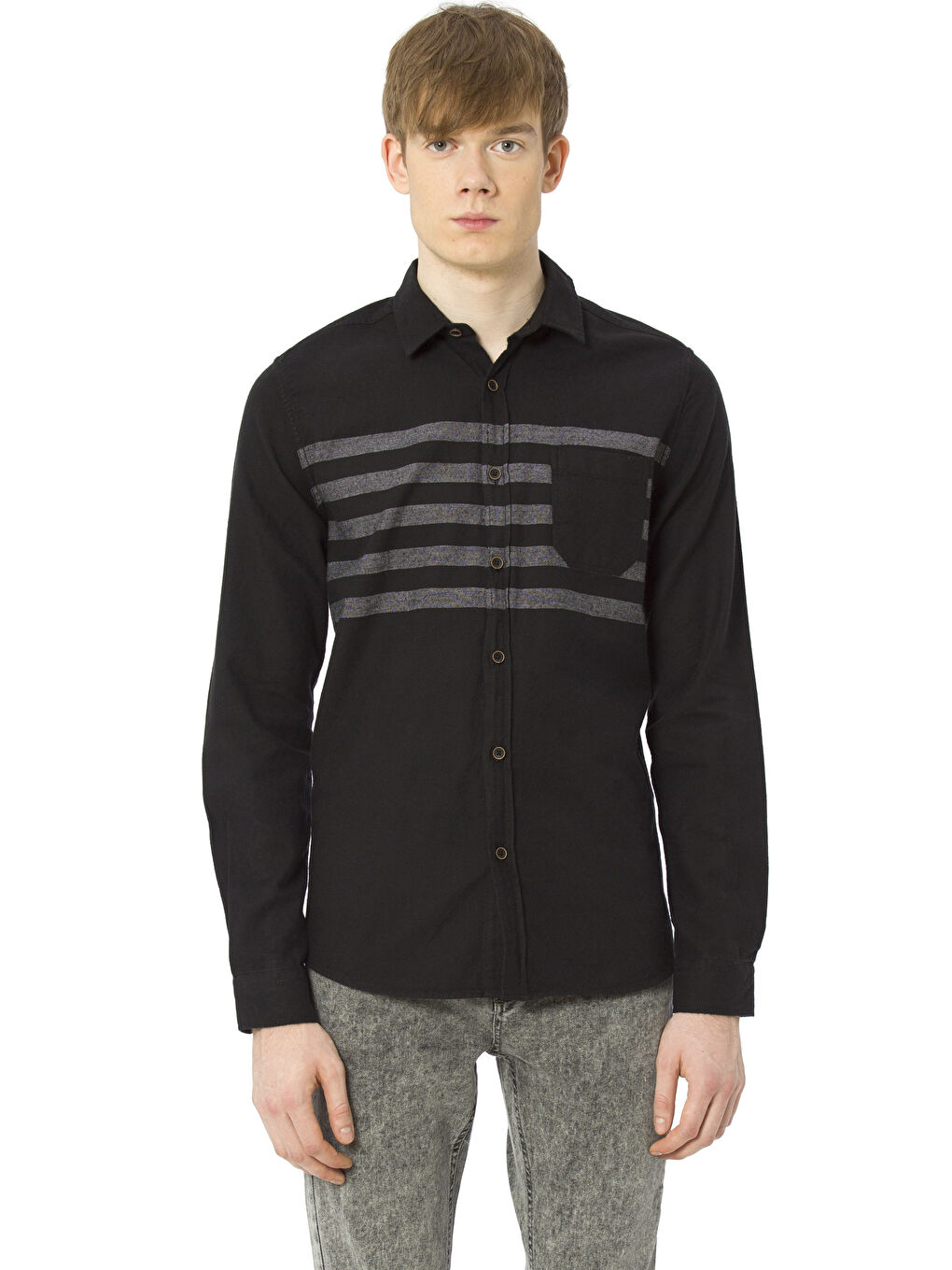 Siyah Çizgili Erkek Slim Fit Gabardin Gömlek