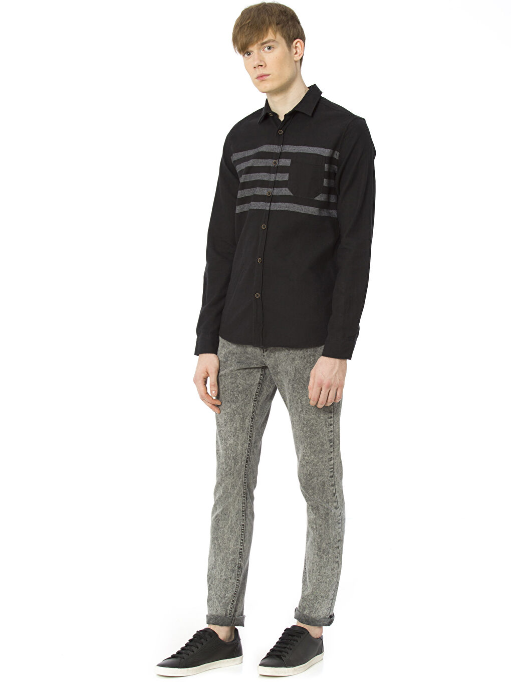Siyah Çizgili Erkek Slim Fit Gabardin Gömlek-2