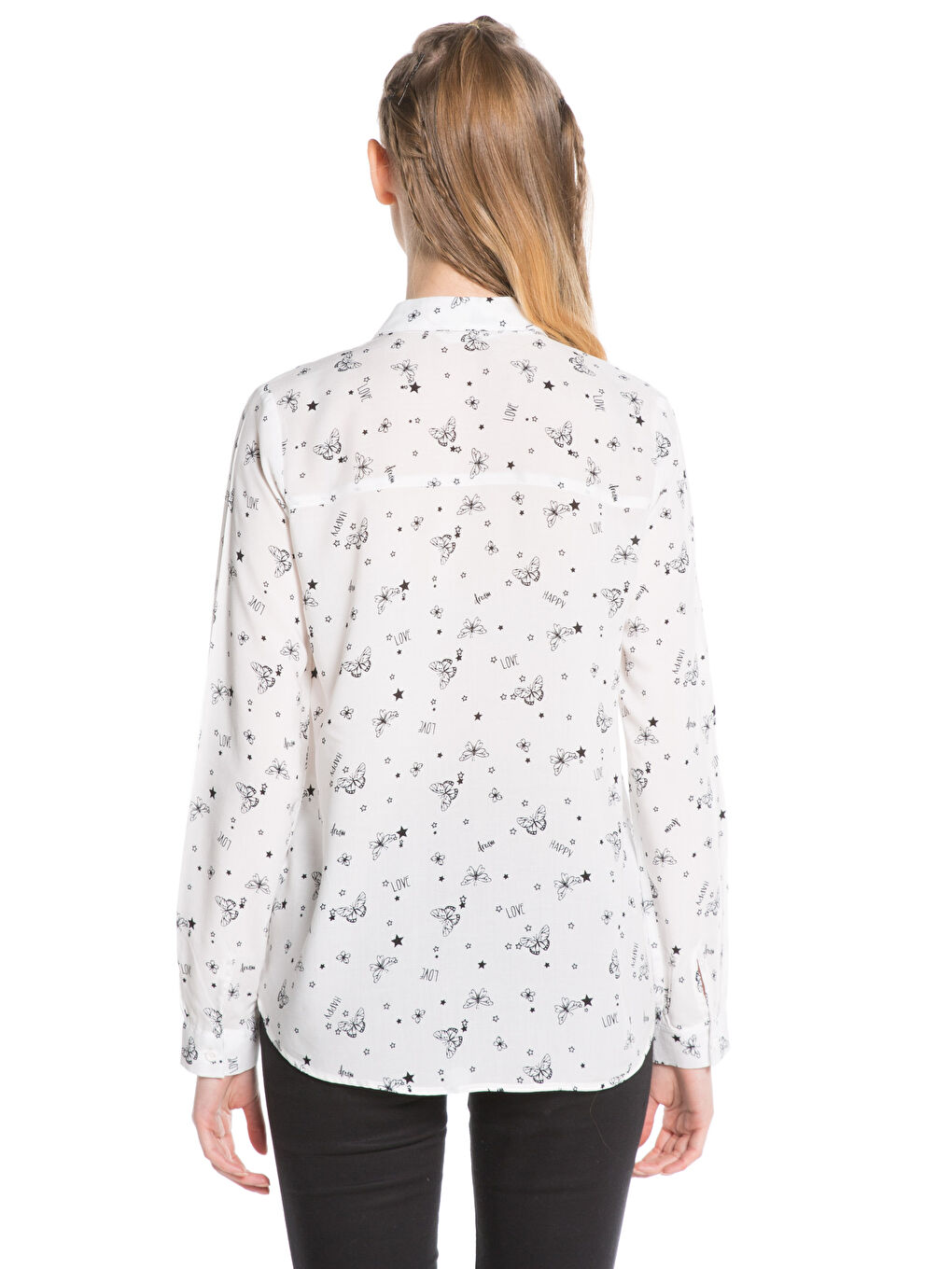 Siyah Gömlek Yaka Standart Fit Uzun Kollu Kadın Gömlek-1