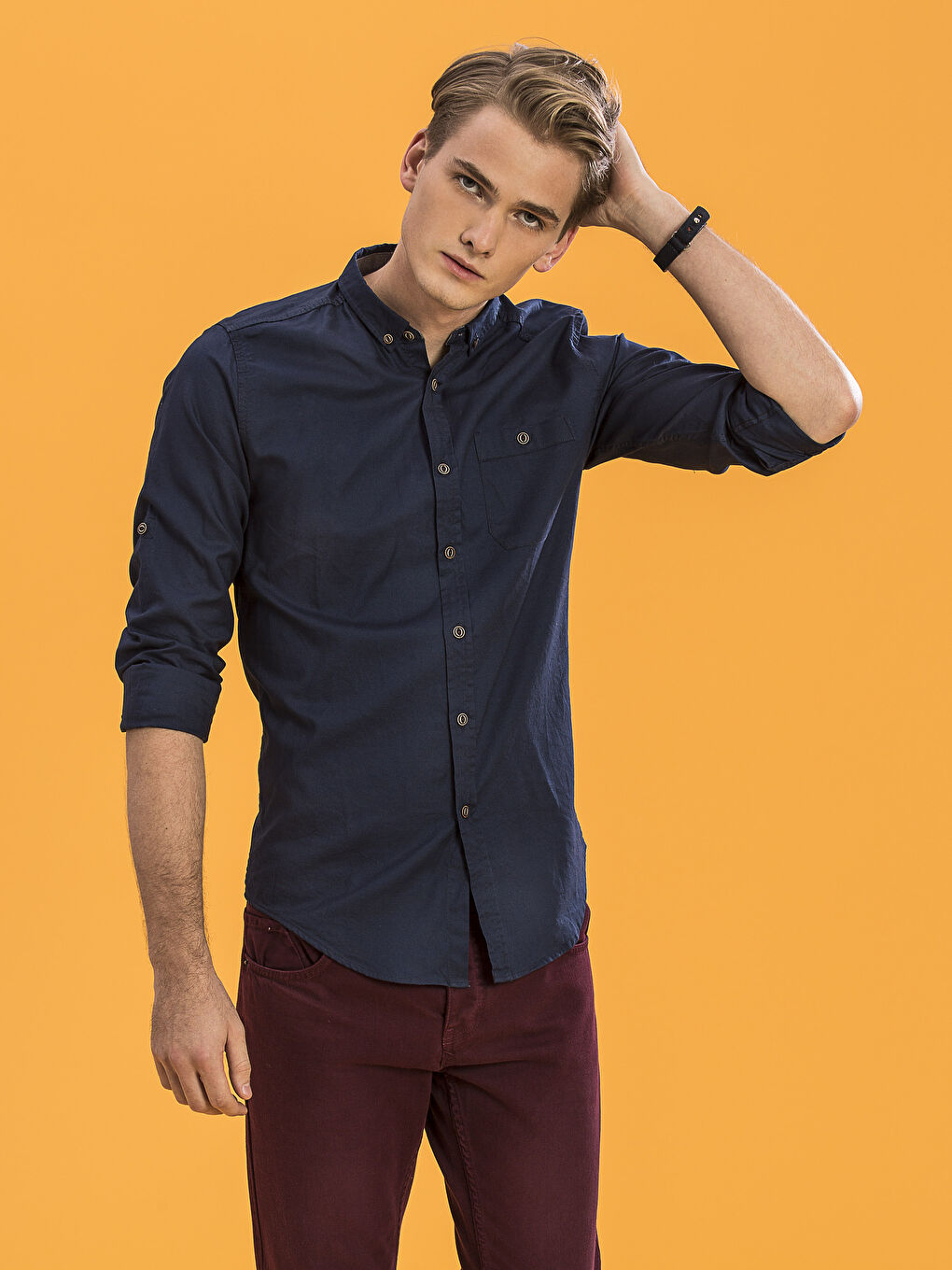 Lacivert Slim Fit Uzun Kollu Oxford Erkek Gömlek