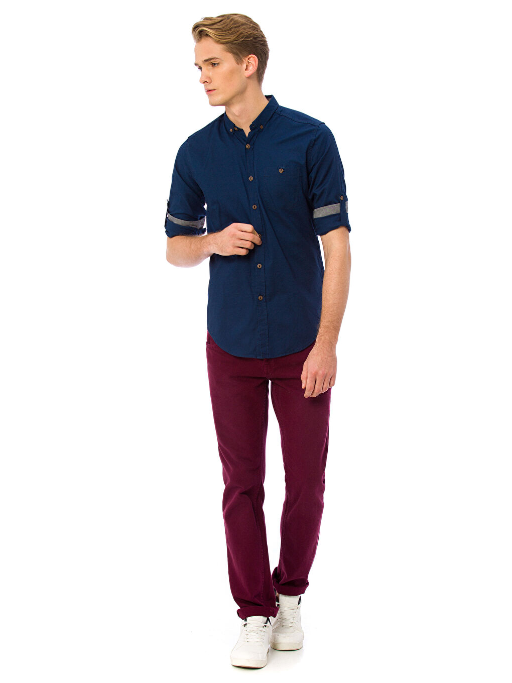 Lacivert Slim Fit Uzun Kollu Oxford Erkek Gömlek-3