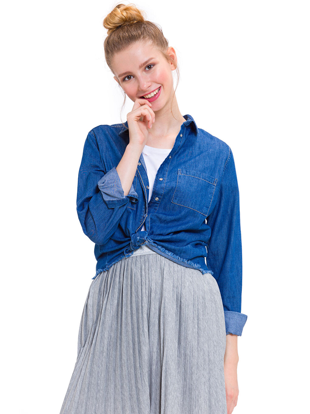 Orta İndigo Rodeo Jean Gömlek-1