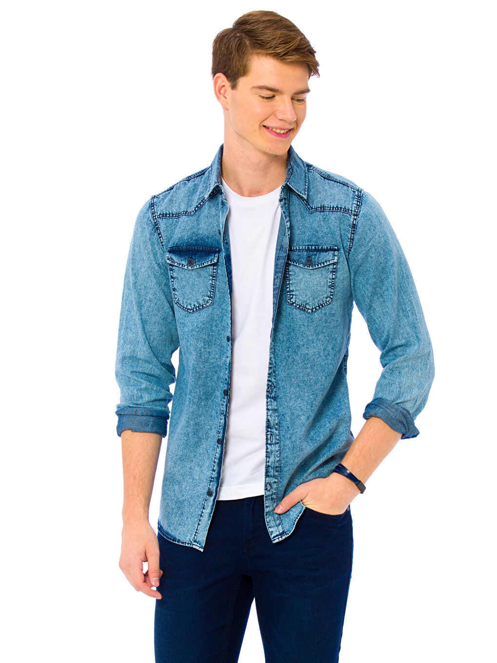 XSIDE Mann INDIGO Denim-Hemd -7KG646Z8-H45