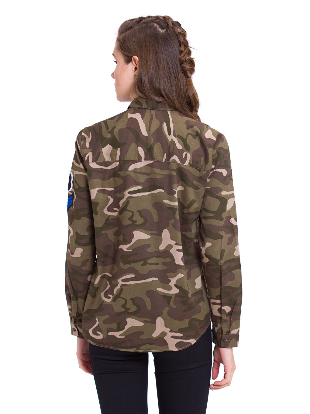 Haki Uzun Kollu Kadın Gömlek-1