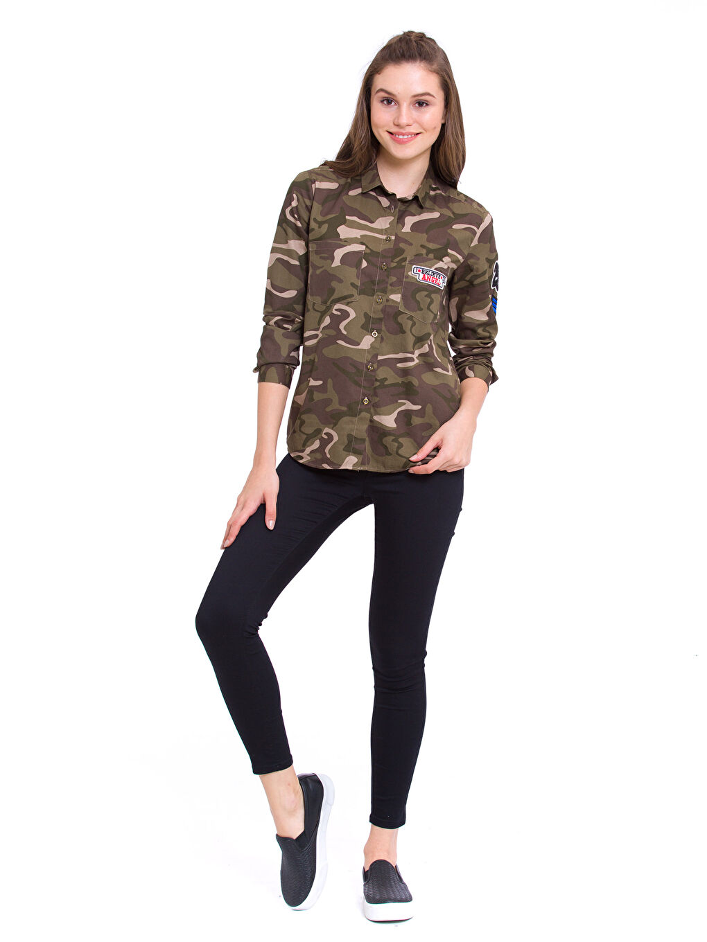 Haki Uzun Kollu Kadın Gömlek-2