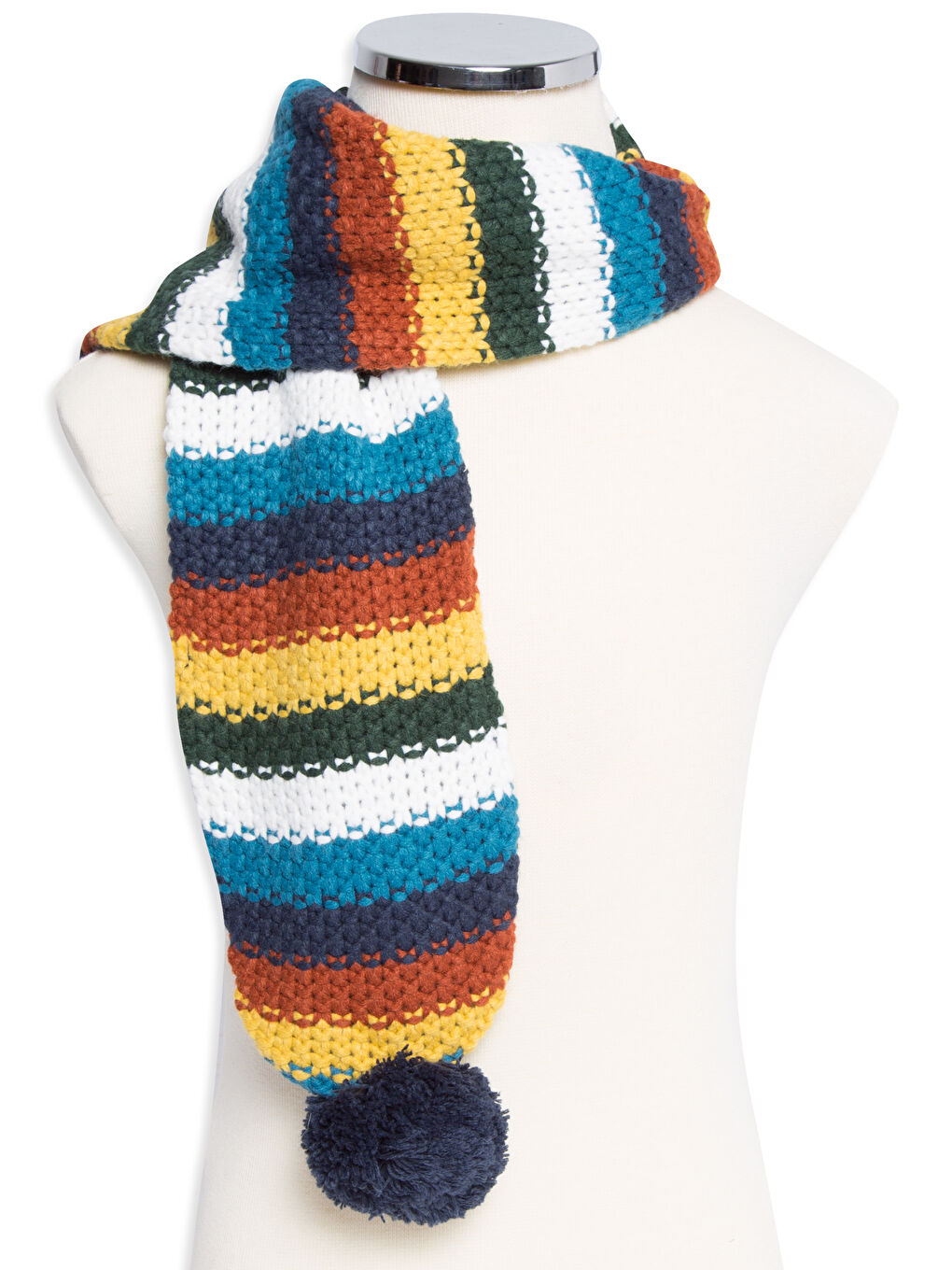 Beyaz-Açık Gri-Koyu Mavi Atkı