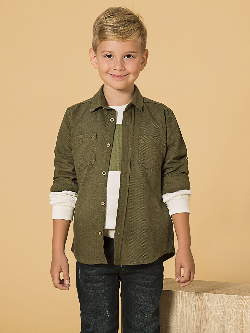 LCW Kids Boy KHAKI Shirt -7K5045Z4-HCZ