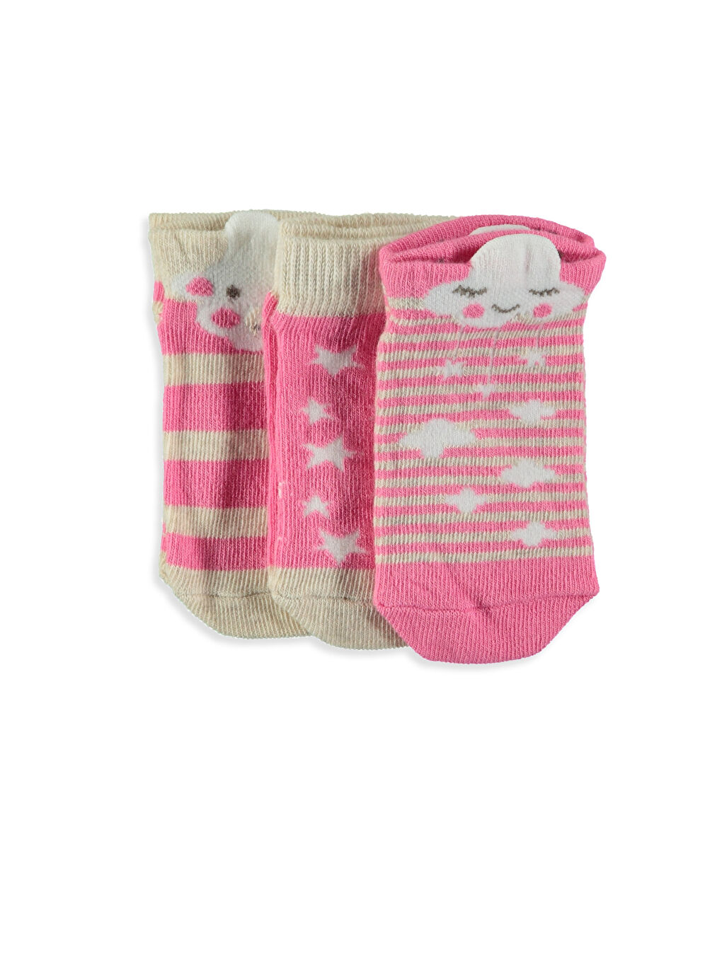 Ekru-Fuşya Patik Çorap-1