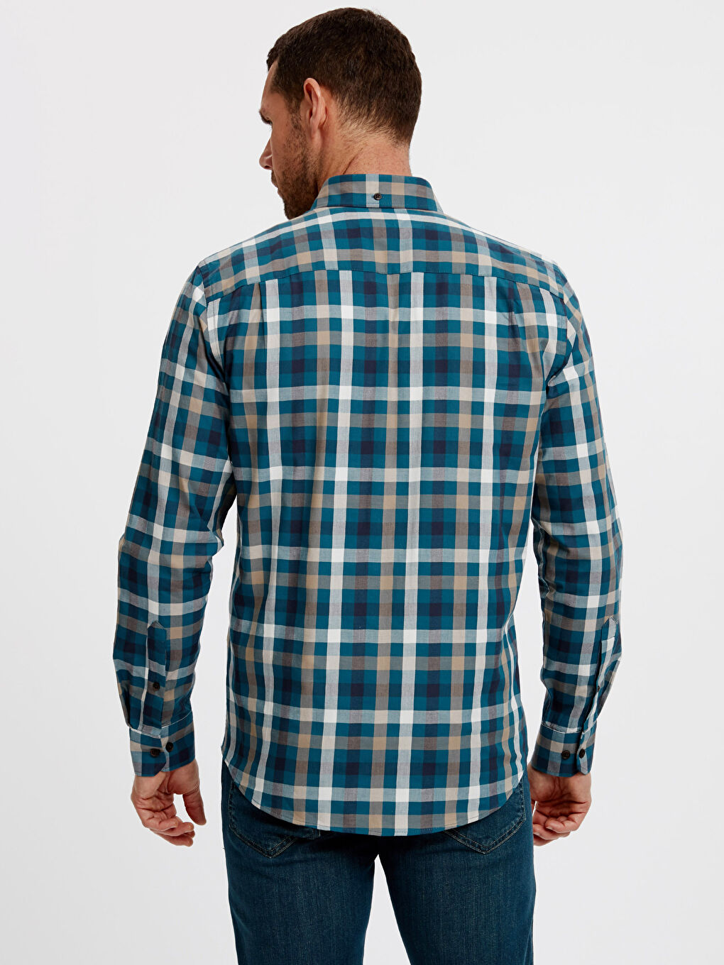 Regular Fit Long Sleeve Chequered Gabardine Shirt-1