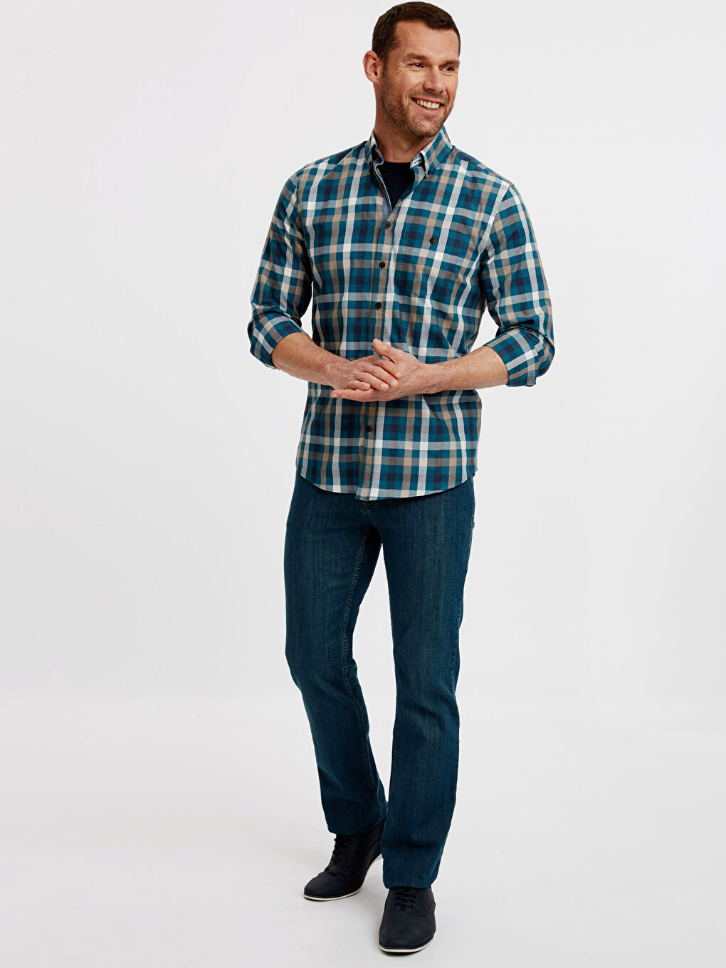 Regular Fit Long Sleeve Chequered Gabardine Shirt-2