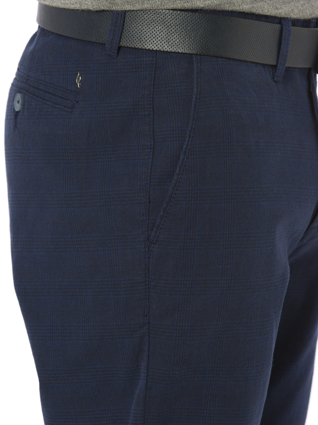 Lacivert Ekose Chino Pantolon-3