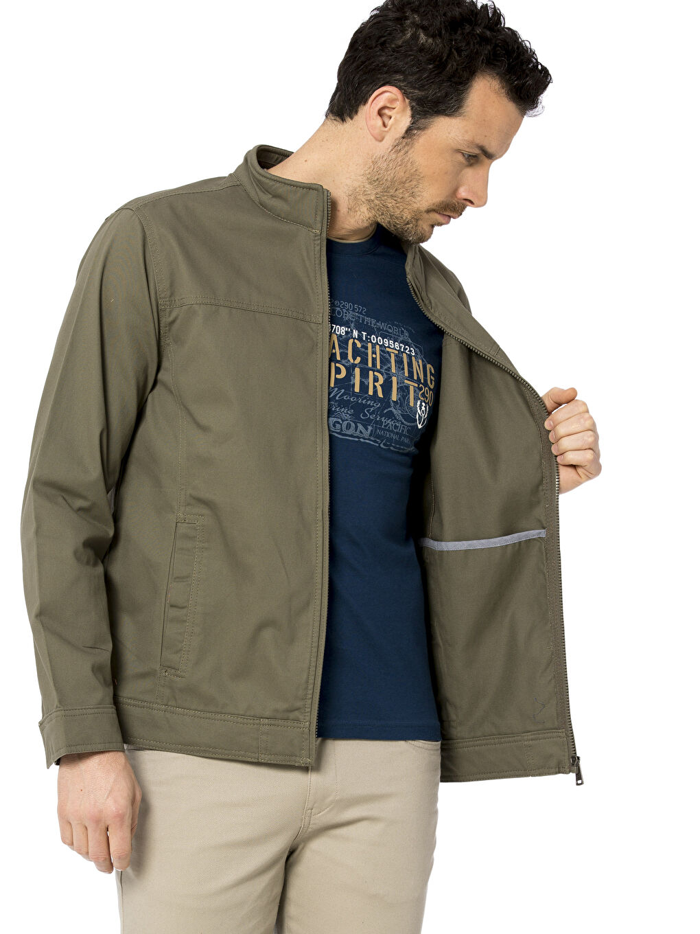 Haki Standart Kalıp Dik Yaka Erkek Mont-1