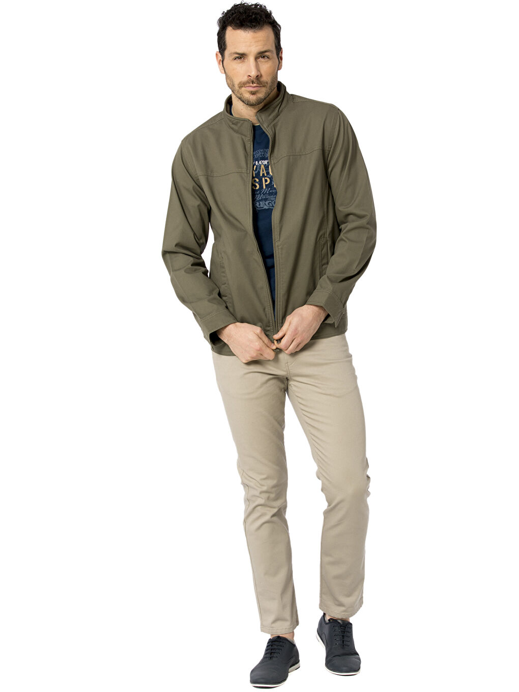 Haki Standart Kalıp Dik Yaka Erkek Mont-3