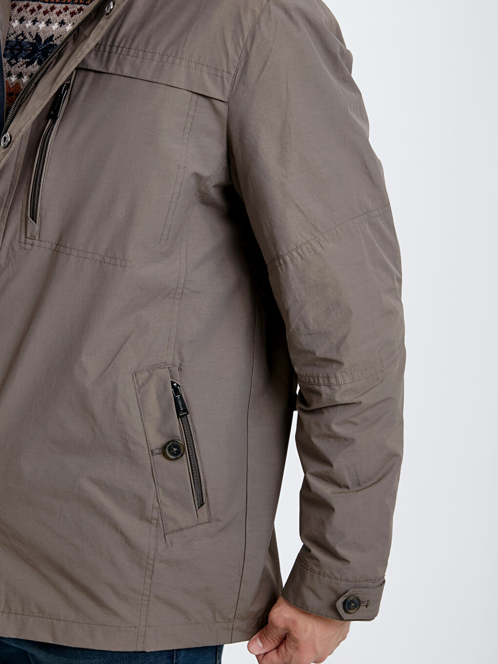 Haki Standart Kalıp Dik Yaka Erkek Mont-5