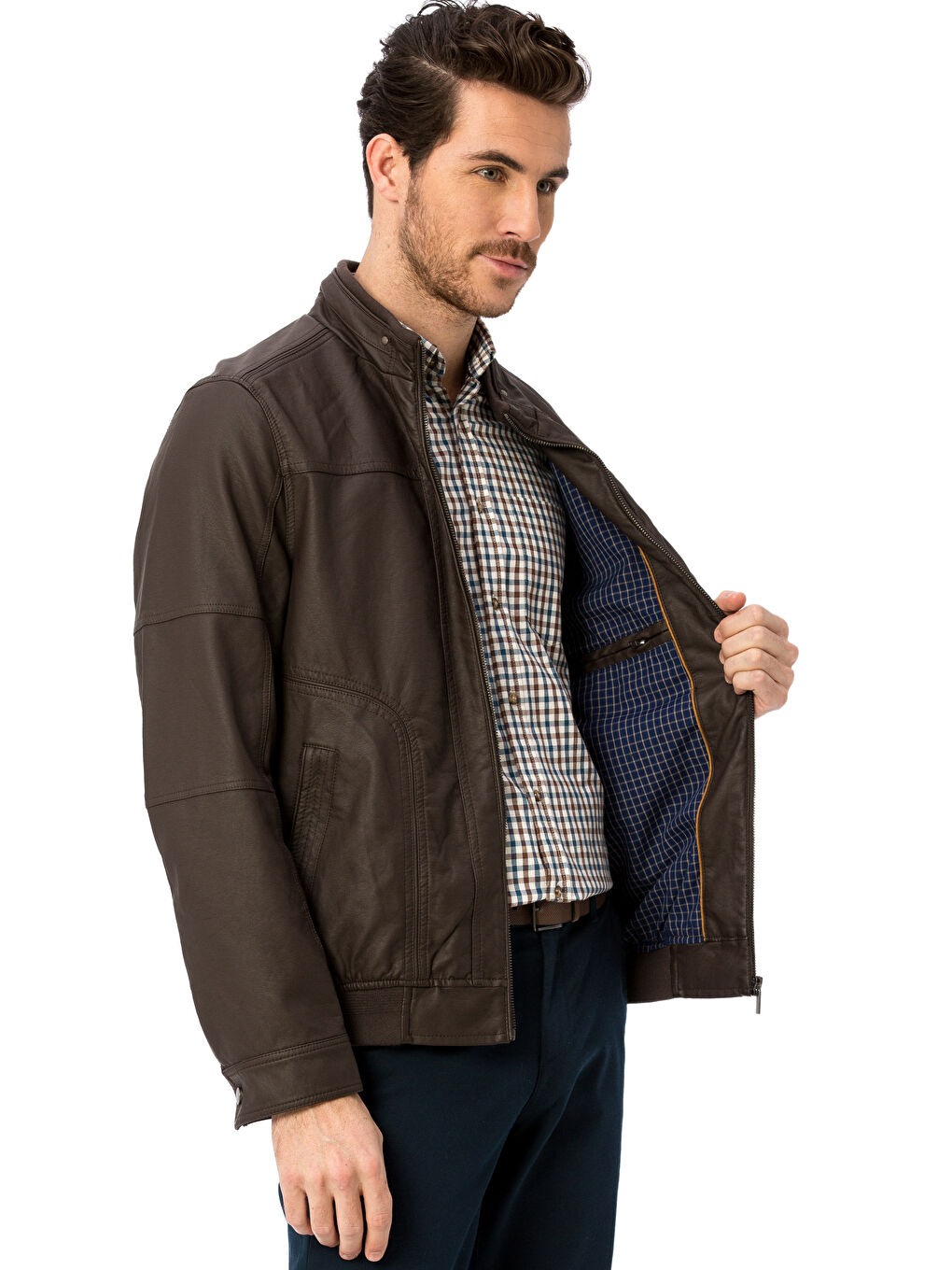 Koyu Kahverengi Deri Görünümlü Mont-1