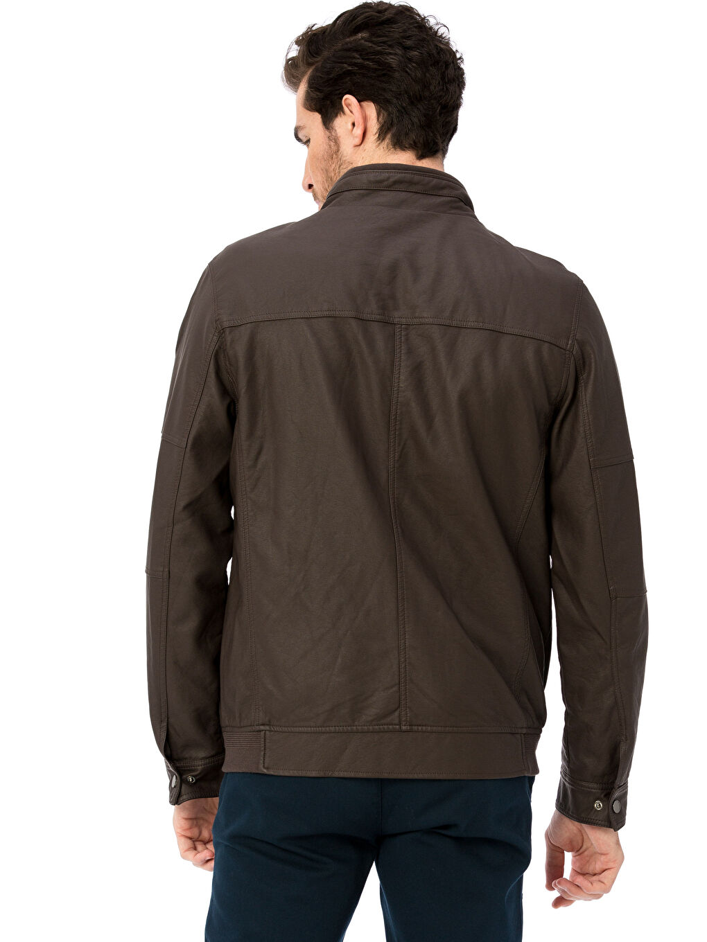 Koyu Kahverengi Deri Görünümlü Mont-2