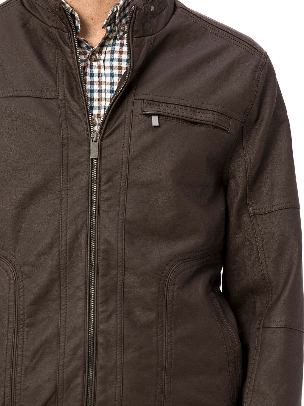 Koyu Kahverengi Deri Görünümlü Mont-4