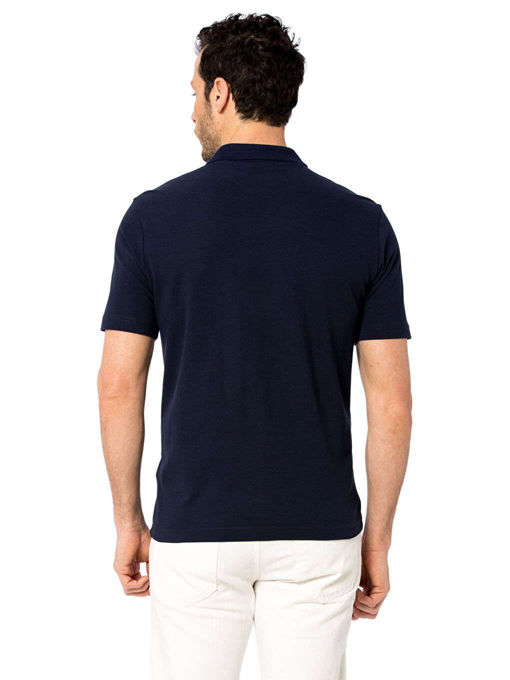 Lacivert Polo Yaka Kısa Kollu Pike Erkek Tişört-1