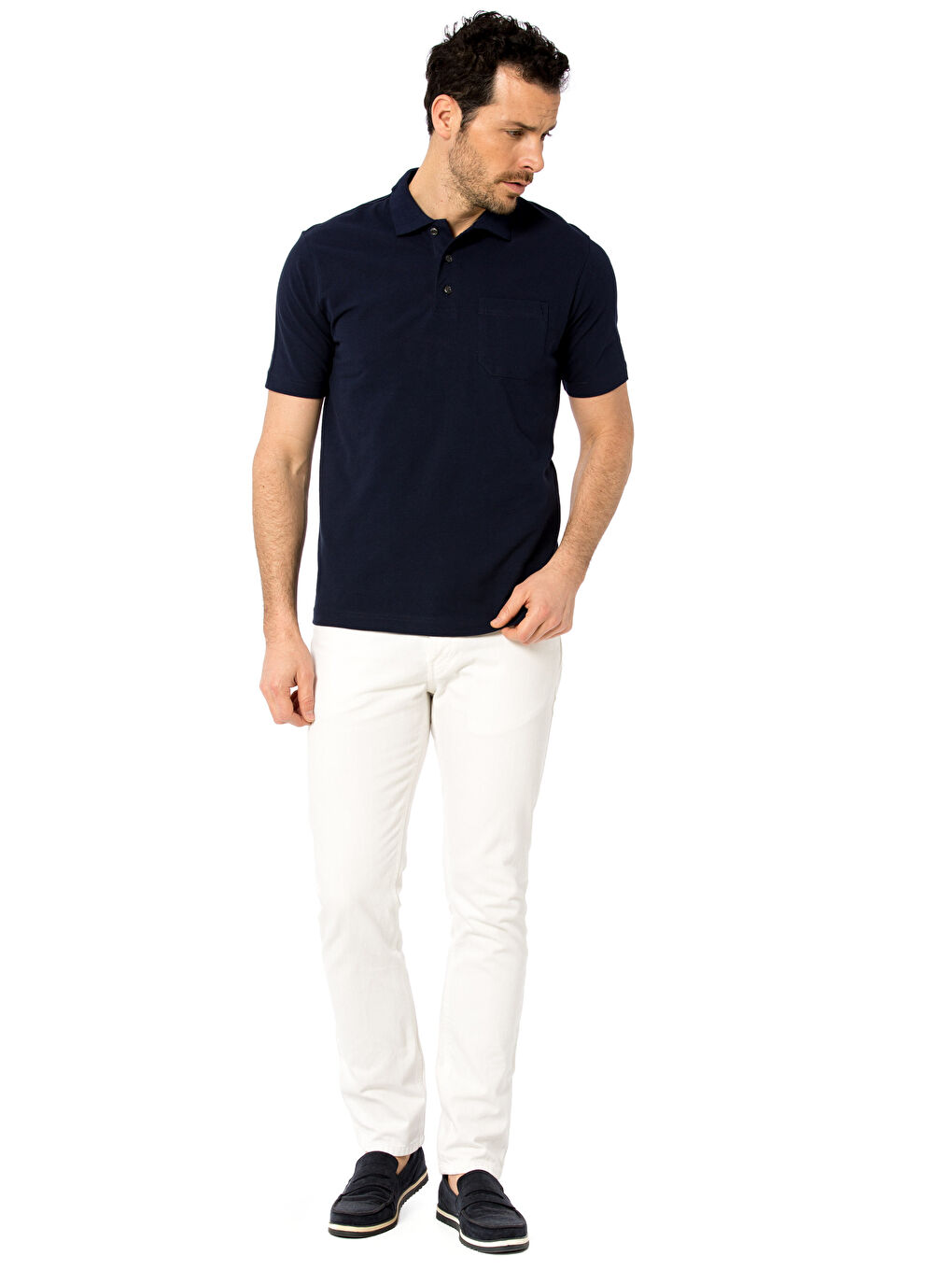 Lacivert Polo Yaka Kısa Kollu Pike Erkek Tişört-2