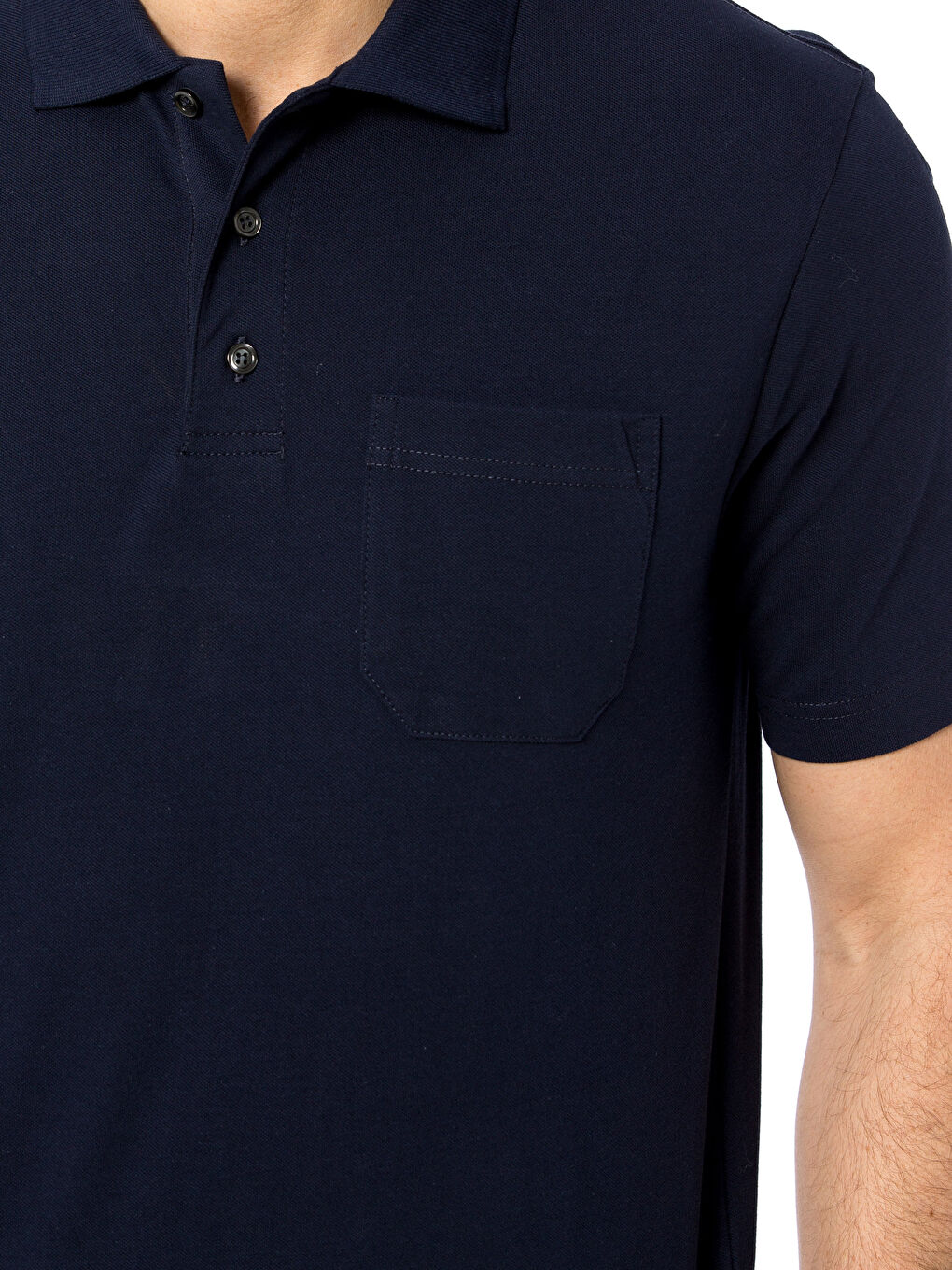 Lacivert Polo Yaka Kısa Kollu Pike Erkek Tişört-3