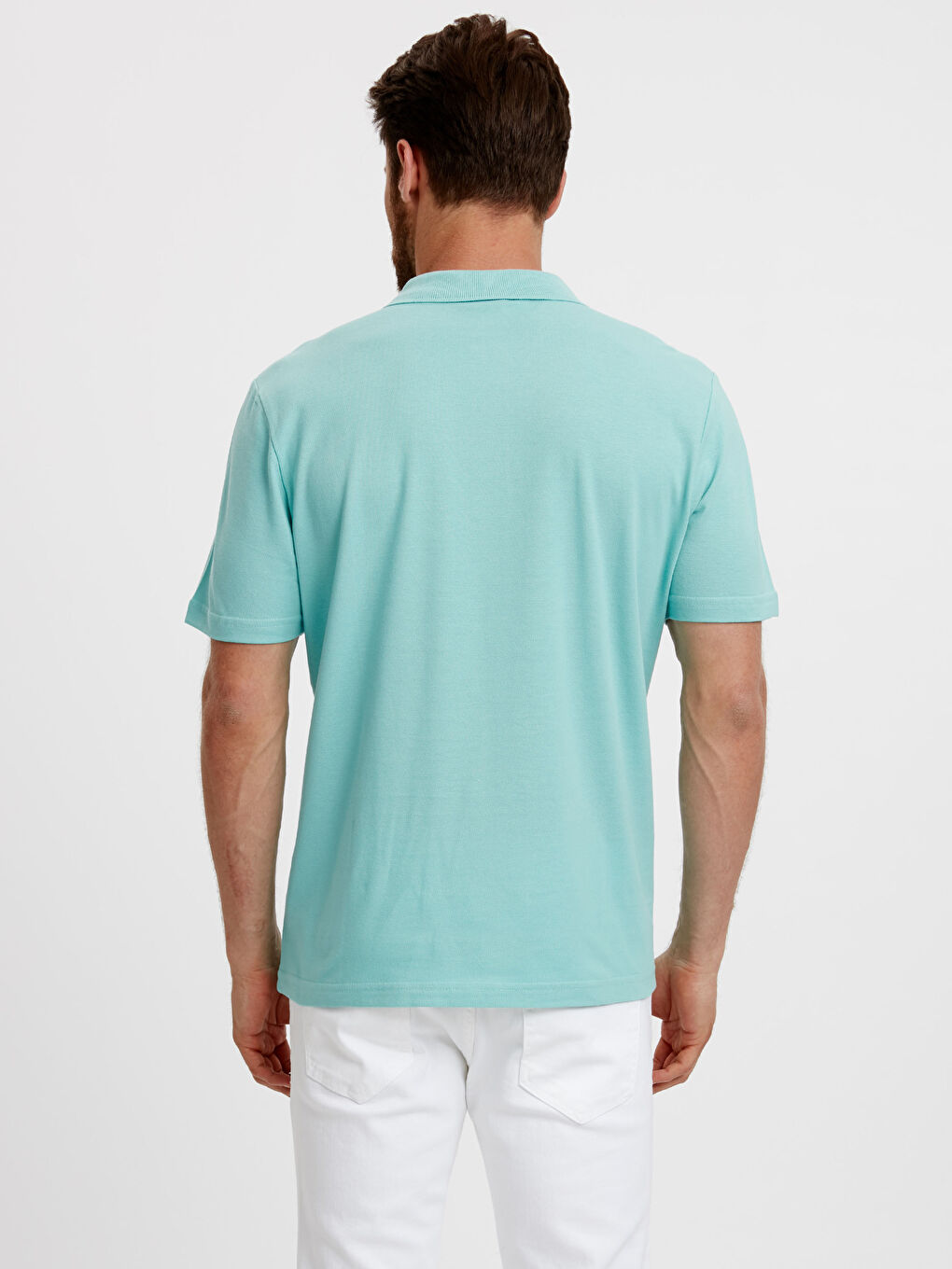 Turkuaz Polo Yaka Kısa Kollu Pike Erkek Tişört-1