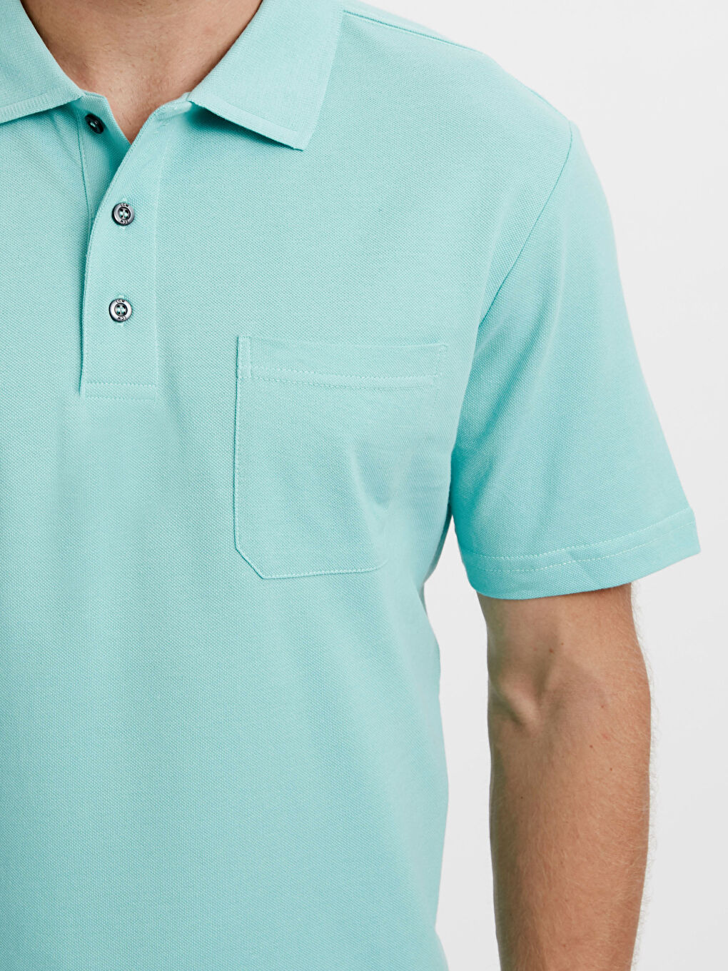 Turkuaz Polo Yaka Kısa Kollu Pike Erkek Tişört-3